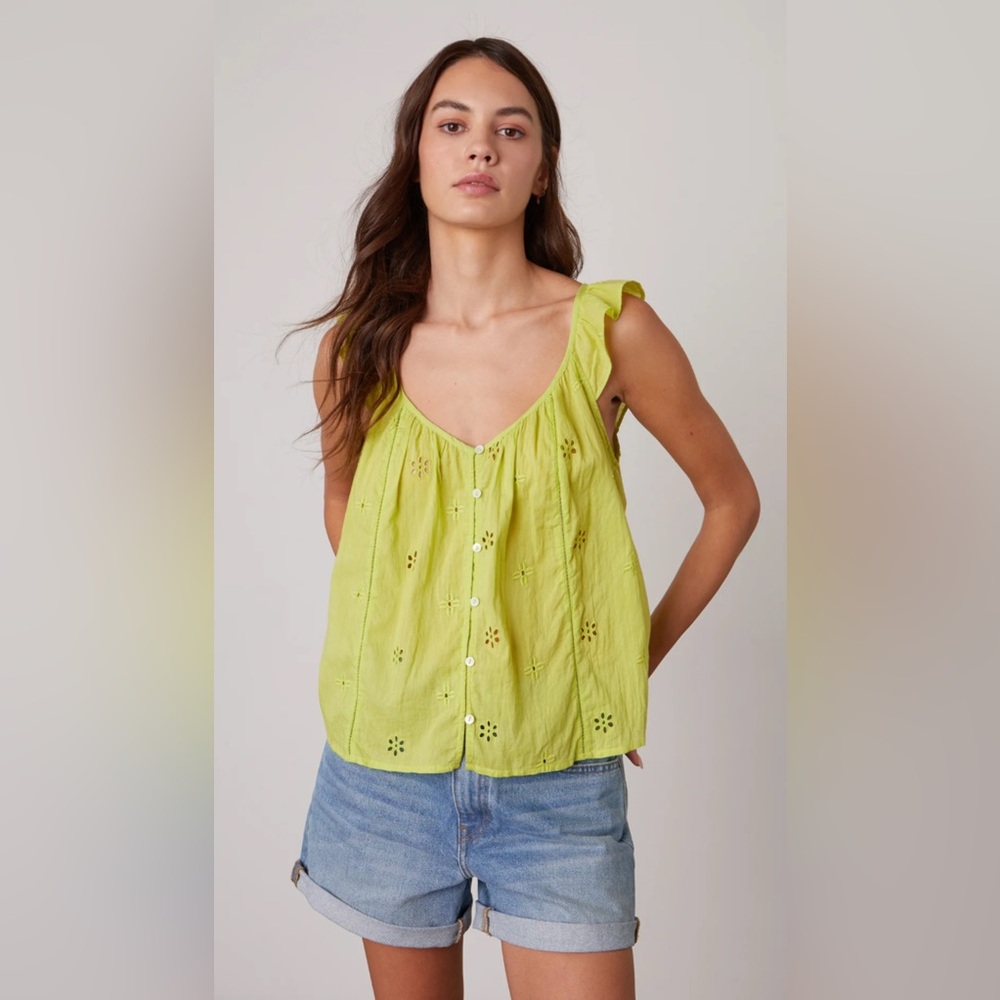 Velvet by Graham & Spencer Coco Eyelet Button Down Flutter Sleeve Tank